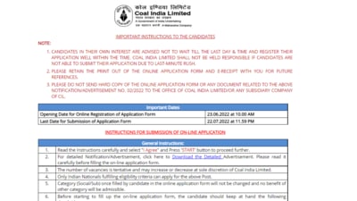 CIL recruitment 2022: Apply for 1050 MT vacancies, details here CIL recruitment 2022: Apply for 1050 MT vacancies, details here