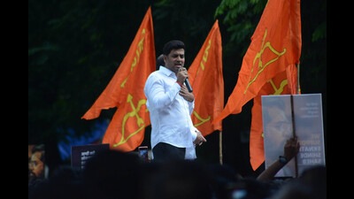 MP Shrikant Shinde, the son of Eknath Shinde, addresses the supporters outside their residence, in Thane, Mumbai, on Saturday (Praful Gangurde/HT Photo) MP Shrikant Shinde, the son of Eknath Shinde, addresses the supporters outside their residence, in Thane, Mumbai, on Saturday (Praful Gangurde/HT Photo)