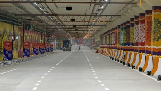 An inside view of the main tunnel under the Pragati Maidan Integrated Transit corridor project inaugurated by Prime Minister Narendra Modi, in New Delhi. (ANI Photo)
