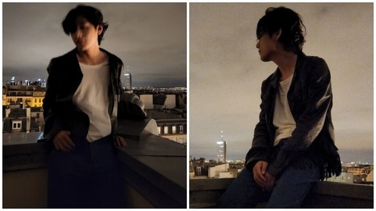 BTS' V says 'Bonjour' to Paris with dreamy pics and uber cool retro vibes in leather jacket and flared denims(Instagram)