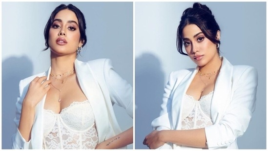 Janhvi Kapoor serves sultry glamour with a 'side of trouble' in lace bustier and thigh-slit mini skirt&nbsp;(Instagram)