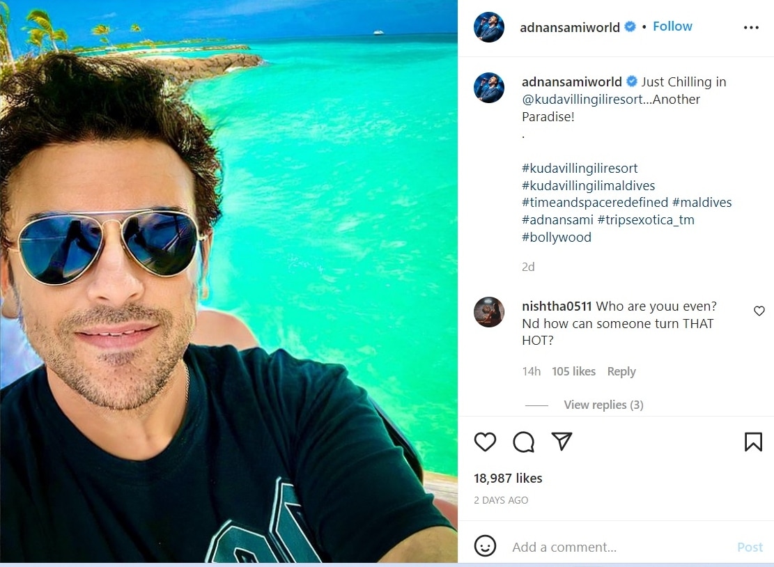 Adnan Sami shared a selfie on Instagram.&nbsp;