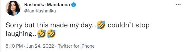 Rashmika added that the news made her day.