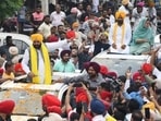 Punjab CM Bhagwant Mann taking out a road show along with AAP candidate Gurmail Singh in Sangrur on Tuesday. (HT Photo) Punjab CM Bhagwant Mann taking out a road show along with AAP candidate Gurmail Singh in Sangrur on Tuesday. (HT Photo)