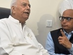 New Delhi: Former union minister Yashwant Sinha with political strategist Sudheendra Kulkarni during a press conference, in New Delhi, Wednesday, June 22, 2022. (PTI Photo/Kamal Singh) New Delhi: Former union minister Yashwant Sinha with political strategist Sudheendra Kulkarni during a press conference, in New Delhi, Wednesday, June 22, 2022. (PTI Photo/Kamal Singh)
