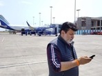 Maharashtra minister of higher &amp; technical education Uday Samant leaves for Guwahati from Surat.