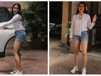 Sara Ali Khan was spotted at a gym in Santa Cruz Sunday noon. She looked different in neatly combed hair. The actor will now be seen opposite Vicky Kaushal in Laxman Utekar's next. (Varinder Chawla)