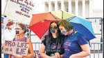 Abortion-rights activists outside the Supreme Court in Washington on Friday. (AP) Abortion-rights activists outside the Supreme Court in Washington on Friday. (AP)