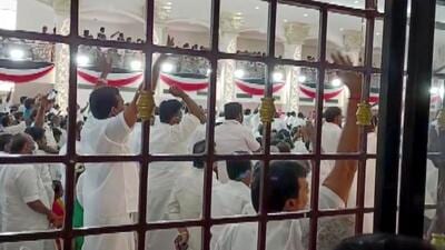 Chennai, June 23 (ANI): All India Anna Dravida Munnetra Kazhagam (AIADMK) leaders raise slogans as Former Deputy Chief Minister O Panneerselvam (not in frame) walked out halfway through the party's General Council meeting, at Vanagaram, in Chennai on Thursday. (ANI Photo) (ANI) Chennai, June 23 (ANI): All India Anna Dravida Munnetra Kazhagam (AIADMK) leaders raise slogans as Former Deputy Chief Minister O Panneerselvam (not in frame) walked out halfway through the party's General Council meeting, at Vanagaram, in Chennai on Thursday. (ANI Photo) (ANI)