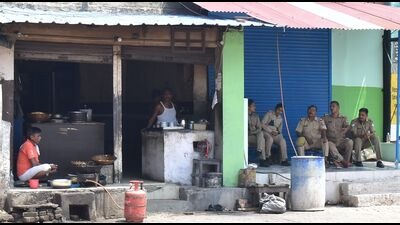 Security personnel stationed at old city area in Prayagraj. (HT File)