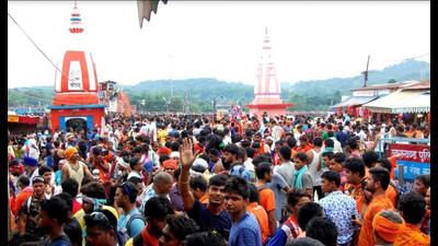 Lord Shiva devotees known as Kanwariyas in Haridwar during Kanwar yatra. (HT FILE PHOTO.) Lord Shiva devotees known as Kanwariyas in Haridwar during Kanwar yatra. (HT FILE PHOTO.)