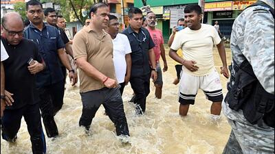 Assam chief minister Himanta Biswa Sharma surveyed some flooded areas in Silchar on Sunday. (Twitter/Himanta Biswa Sarma) Assam chief minister Himanta Biswa Sharma surveyed some flooded areas in Silchar on Sunday. (Twitter/Himanta Biswa Sarma)