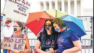 Abortion-rights activists outside the Supreme Court in Washington on Friday. (AP)