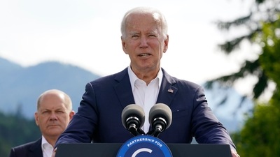 President Joe Biden speaks and formally launches the global infrastructure partnership, on the margins of the G7 Summit in Elmau, Germany. (AP) President Joe Biden speaks and formally launches the global infrastructure partnership, on the margins of the G7 Summit in Elmau, Germany. (AP)