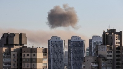 Smoke rises after a missile strike in Kyiv, Ukraine. (REUTERS)