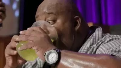 Eric 'Badlands' Booker drinks a litre of Mountain Dew in 6.8 seconds. (Guinness World Records) Eric 'Badlands' Booker drinks a litre of Mountain Dew in 6.8 seconds. (Guinness World Records)