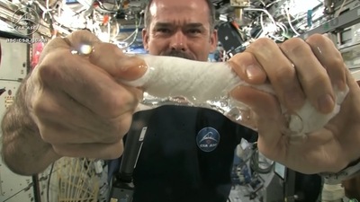 The image shows astronaut Chris Hadfield from the Canadian Space Agency (CSA) experimenting with a wet towel at the ISS. (YouTube/@CanadianSpaceAgency) The image shows astronaut Chris Hadfield from the Canadian Space Agency (CSA) experimenting with a wet towel at the ISS. (YouTube/@CanadianSpaceAgency)