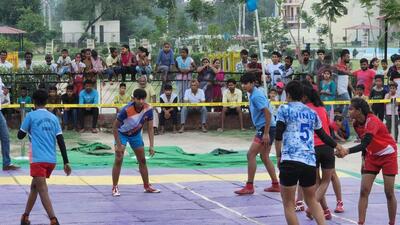 Participants in action during the kabaddi tournament organised by the Chandigarh Police. (HT Photo)