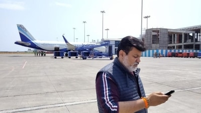 Maharashtra minister of higher &amp; technical education Uday Samant leaves for Guwahati from Surat. (ANI )