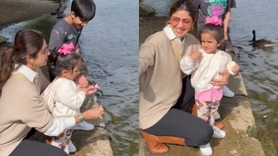 Shilpa Shetty and her kids in London. Shilpa Shetty and her kids in London.