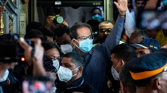 Maharashtra chief minister Uddhav Thackeray outside Sena Bhavan in Mumbai on June 25, 2022.&nbsp;(Satish Bate/HT photo)