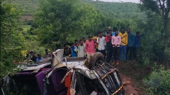The accident took place when the multi-utility vehicle (MUV) they were travelling in overturned in Kanabaragi village near Belagavi, said an official aware of the developments. (HT Photo)