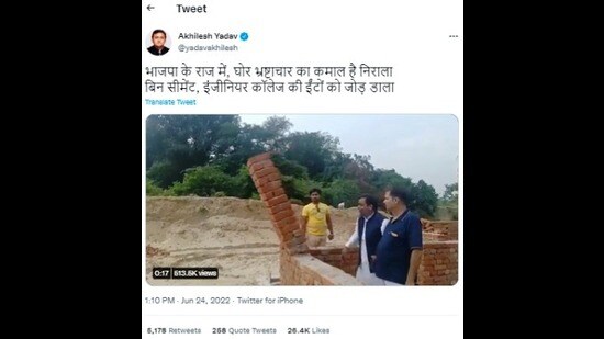 SP chief Akhilesh Yadav tweeted on June 24. (file)