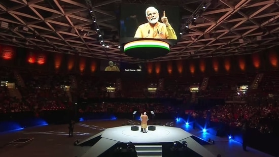 PM Modi addresses the Indian diaspora, in Munich. (ANI)