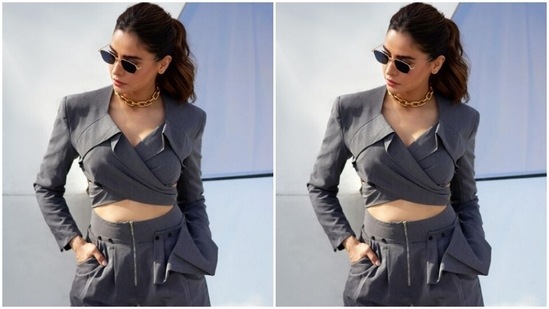 Aamna’s fashion diaries are treat for sore eyes. A day back, the actor showed us how to do formal fashion in style in a grey co-ord set.(Instagram/@aamnasharifofficial)