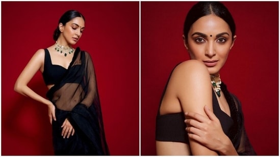 Zesty Sequins Work Kiara Advani Bollywood Saree With Blouse - Desitheory