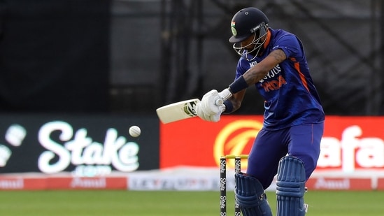Hardik Pandya in action during the 1st T20I between Ireland and India(AFP)