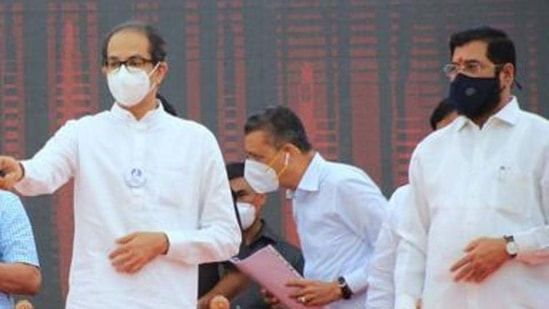 Maharashtra Chief Minister Uddhav Thackeray and Maharashtra Urban Development Minister Eknath Shinde during the inauguration of water supply scheme and launch of various developmental works, in Aurangabad.&nbsp;(PTI file)