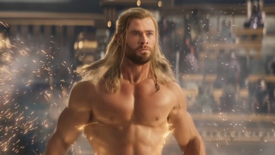 Chris Hemsworth in a still from Thor: Love and Thunder trailer.&nbsp;