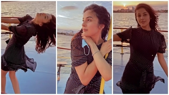 Shehnaaz Gill enjoys sunsets and vibes with the sea and wind in pretty printed mini dress: Watch video inside(Instagram)