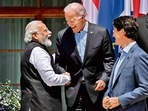 PM Narendra Modi with US President Joe Biden and Canadian PM Justin Trudeau on Monday. (Reuters) PM Narendra Modi with US President Joe Biden and Canadian PM Justin Trudeau on Monday. (Reuters)