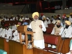 Punajb finance minister Harpak Singh Cheema presenting budget in state assembly. CM Bhagwant Mann is also seen. (HT Photos) Punajb finance minister Harpak Singh Cheema presenting budget in state assembly. CM Bhagwant Mann is also seen. (HT Photos)