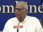Yashwant Sinha addressing media at New Delhi's Constitution Club. (ANI)