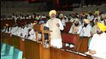 Punjab finance minister Harpal Singh Cheema presenting the first budget of the Aam Aadmi Party government in the state as chief minister Bhagwant Mann looks on in the assembly on Monday. (Ravi Kumar/HT) Punjab finance minister Harpal Singh Cheema presenting the first budget of the Aam Aadmi Party government in the state as chief minister Bhagwant Mann looks on in the assembly on Monday. (Ravi Kumar/HT)