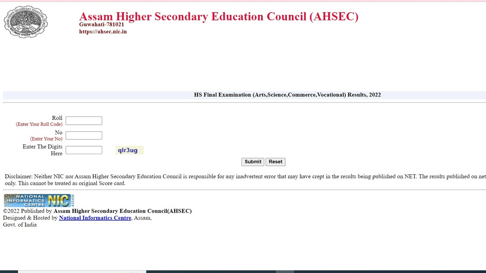 AHSEC Assam HS Result 2022 Declared at resultsassam.nic.in, link here