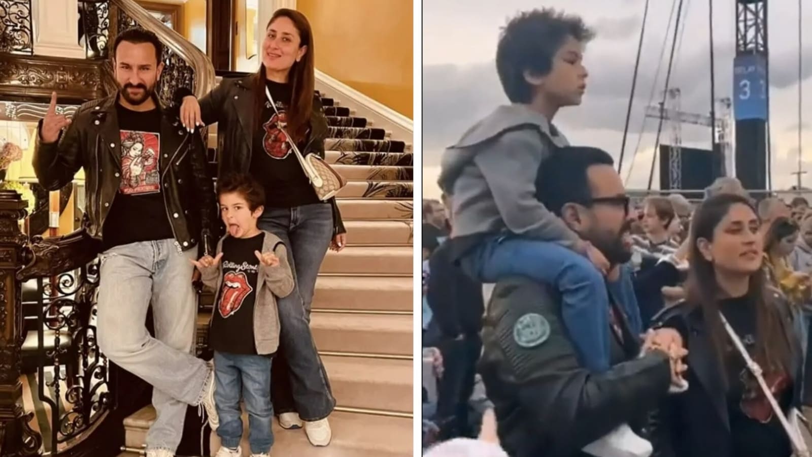 Saif Ali Khan Makes Taimur Sit On His Shoulders As He And Kareena Kapoor Attend Rolling Stones