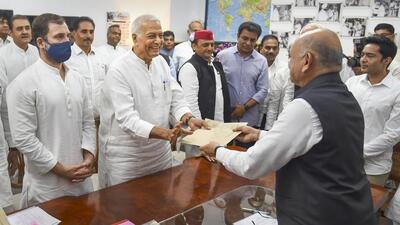 Opposition candidate Yashwant Sinha files his nomination papers for presidential elections at the Parliament House in New Delhi on Monday. (PTI Photo) Opposition candidate Yashwant Sinha files his nomination papers for presidential elections at the Parliament House in New Delhi on Monday. (PTI Photo)