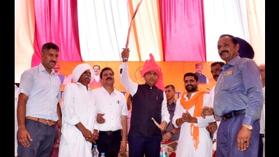 Chief minister Jai Ram Thakur on Monday laid foundation stones of projects worth  ₹112 crore in Bilaspur district. (HT Photo)