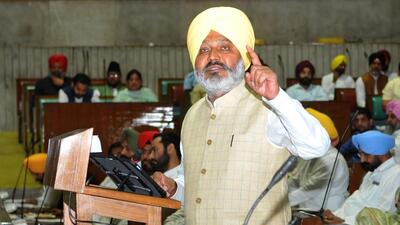 Finance minister Harpal Cheema presenting the Budget in the Punjab Vidhan Sabha on Monday. (Ravi Kumar/HT) Finance minister Harpal Cheema presenting the Budget in the Punjab Vidhan Sabha on Monday. (Ravi Kumar/HT)