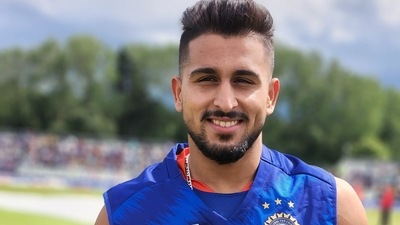 Umran Malik made his T20 International debut, in Dublin on Sunday (BCCI Twitter) Umran Malik made his T20 International debut, in Dublin on Sunday (BCCI Twitter)