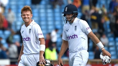 England vs New Zealand Live Score: England's Ollie Pope, left, and England's Joe Root (AP) England vs New Zealand Live Score: England's Ollie Pope, left, and England's Joe Root (AP)