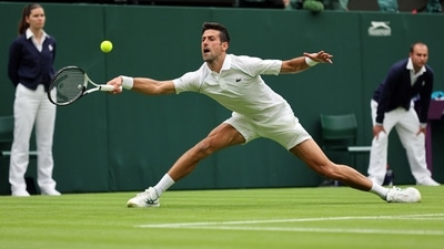 Novak Djokovic returns the ball to South Korea's Kwon Soon-woo during their men's singles tennis match at Wimbledon (AFP) Novak Djokovic returns the ball to South Korea's Kwon Soon-woo during their men's singles tennis match at Wimbledon (AFP)