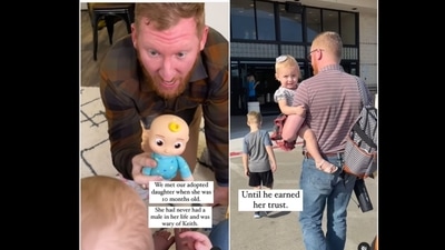 A screengrab of the video of the little girl who is adjusting to life with her adopted father. (kristi_vest_/Instagram) A screengrab of the video of the little girl who is adjusting to life with her adopted father. (kristi_vest_/Instagram)
