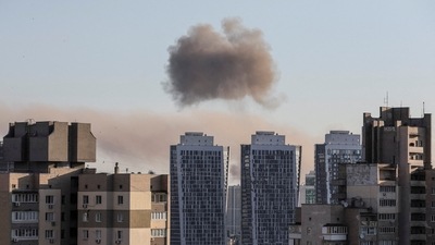 Smoke rises after a missile strike in Kyiv, Ukraine. (REUTERS)