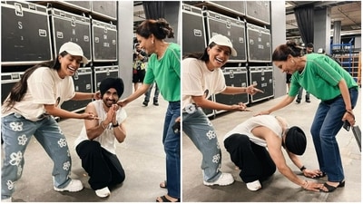 Lilly Singh, Diljit Dosanjh, and Lilly's mom Malwinder Singh. Lilly Singh, Diljit Dosanjh, and Lilly's mom Malwinder Singh.