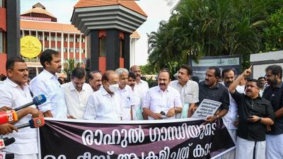 The maiden day of the fifth session of Kerala assembly was adjourned on Monday amid protests by the Congress-led opposition over the attack on party leader Rahul Gandhi’s office in Wayanad even as both treasury and opposition members rushed to the well. (PTI) The maiden day of the fifth session of Kerala assembly was adjourned on Monday amid protests by the Congress-led opposition over the attack on party leader Rahul Gandhi’s office in Wayanad even as both treasury and opposition members rushed to the well. (PTI)